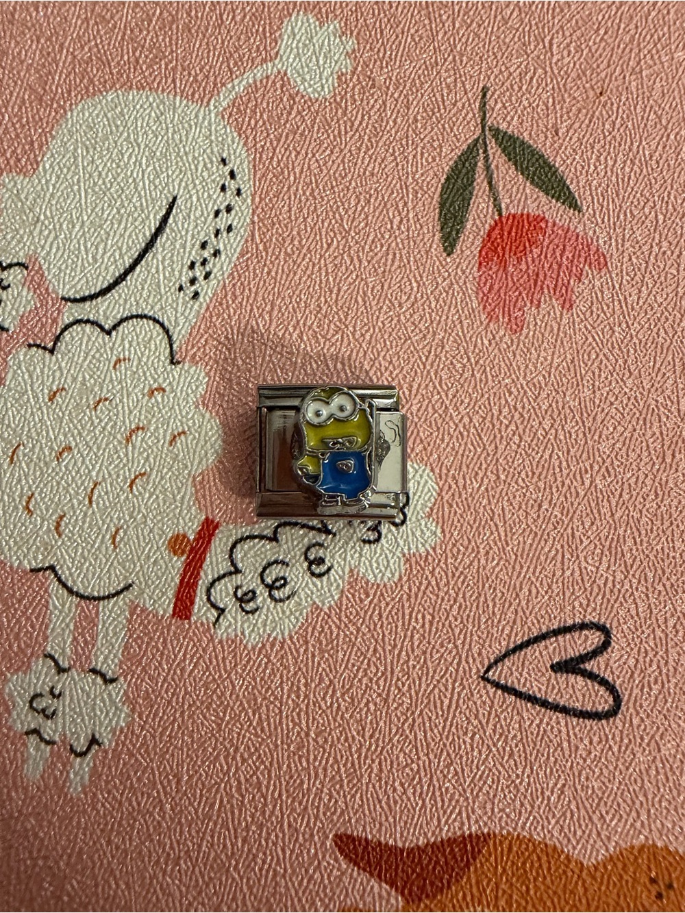 Yellow Minion Enamel Charm Bracelet Link - Cute Yellow & Blue Accent